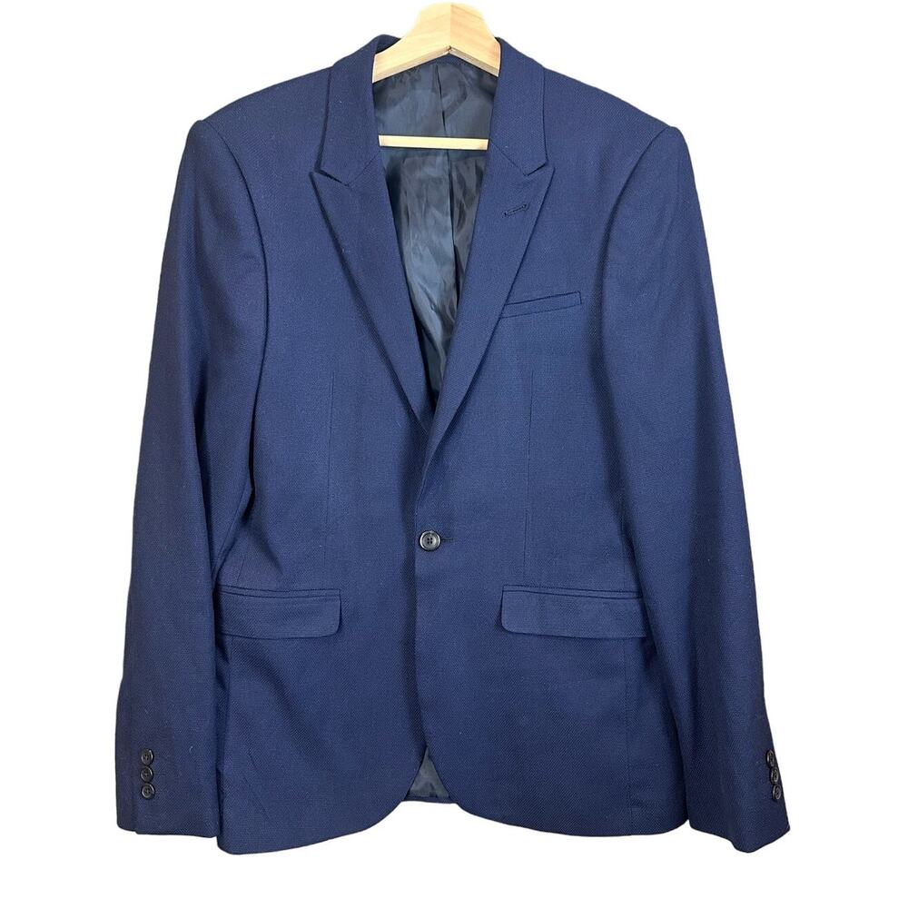 ASOS Classic One Button Blazer Jacket Long Sleeve Navy Blue Men's 38 38R